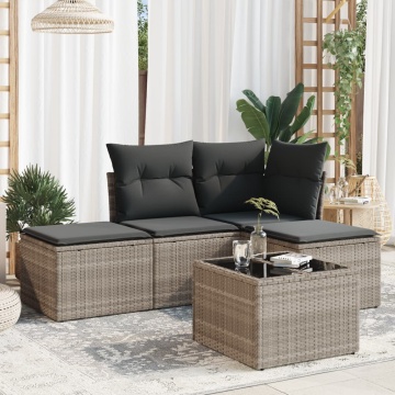 Set canapele de grădină cu perne, 5 piese gri deschis poliratan - Img 1
