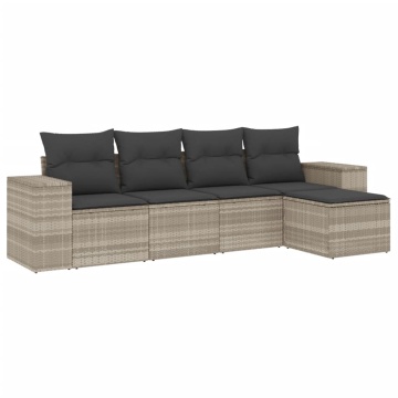 Set canapele de grădină cu perne, 5 piese gri deschis poliratan - Img 2
