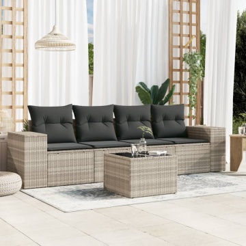 Set canapele de grădină cu perne, 5 piese gri deschis poliratan - Img 1