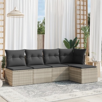 Set canapele de grădină cu perne, 5 piese gri deschis poliratan - Img 1