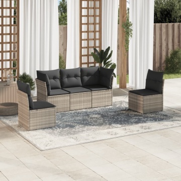 Set canapele de grădină cu perne, 5 piese gri deschis poliratan - Img 1
