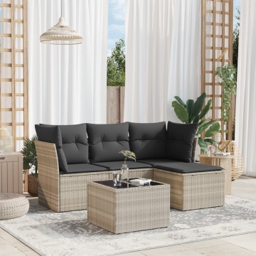 Set canapele de grădină cu perne, 5 piese gri deschis poliratan - Img 1