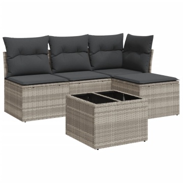 Set canapele de grădină cu perne, 5 piese gri deschis poliratan - Img 2