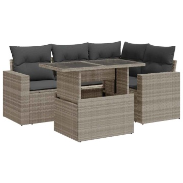 Set canapele de grădină cu perne, 5 piese gri deschis poliratan - Img 2