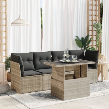 Set canapele de grădină cu perne, 5 piese gri deschis poliratan - Img 1