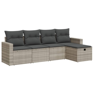Set canapele de grădină cu perne, 5 piese gri deschis poliratan - Img 2