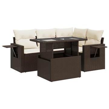 Set canapele de grădină cu perne, 5 piese, maro, poliratan - Img 2