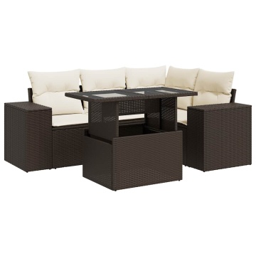 Set canapele de grădină cu perne, 5 piese, maro, poliratan - Img 2