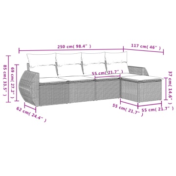 Set canapele de grădină cu perne, 5 piese, maro, poliratan - Img 6