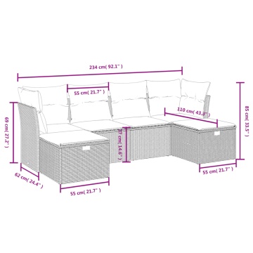 Set canapele de grădină cu perne, 6 piese, bej, poliratan - Img 4