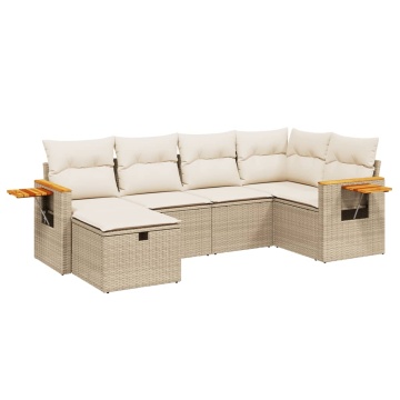 Set canapele de grădină cu perne, 6 piese, bej, poliratan - Img 2