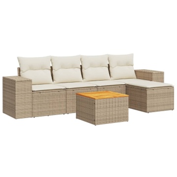 Set canapele de grădină cu perne, 6 piese, bej, poliratan - Img 2