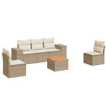 Set canapele de grădină cu perne, 6 piese, bej, poliratan - Img 2