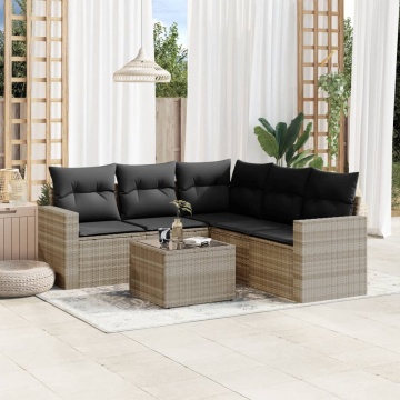 Set canapele de grădină cu perne, 6 piese gri deschis poliratan - Img 1