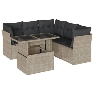 Set canapele de grădină cu perne, 6 piese gri deschis poliratan - Img 2