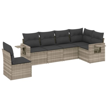 Set canapele de grădină cu perne, 6 piese gri deschis poliratan - Img 2