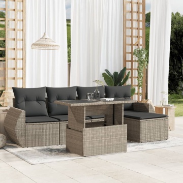 Set canapele de grădină cu perne, 6 piese gri deschis poliratan - Img 1