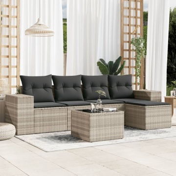 Set canapele de grădină cu perne, 6 piese gri deschis poliratan - Img 1