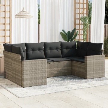 Set canapele de grădină cu perne, 6 piese gri deschis poliratan - Img 1