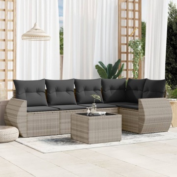 Set canapele de grădină cu perne, 6 piese gri deschis poliratan - Img 1