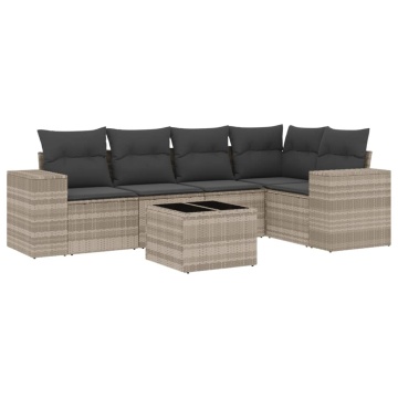 Set canapele de grădină cu perne, 6 piese gri deschis poliratan - Img 2