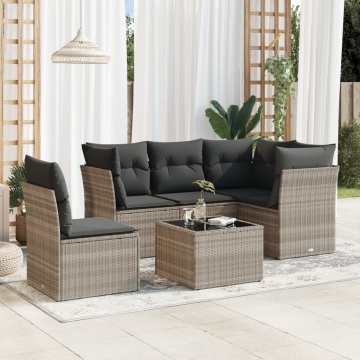 Set canapele de grădină cu perne, 6 piese gri deschis poliratan - Img 1