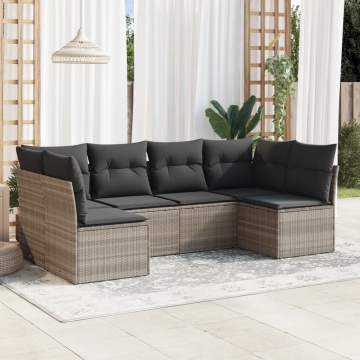 Set canapele de grădină cu perne, 6 piese gri deschis poliratan - Img 1