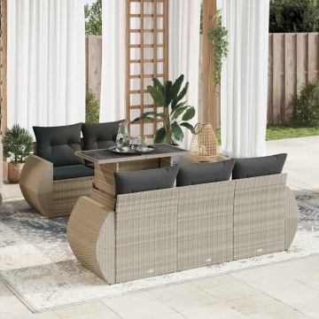Set canapele de grădină cu perne, 6 piese gri deschis poliratan - Img 1