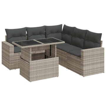Set canapele de grădină cu perne, 6 piese gri deschis poliratan - Img 2