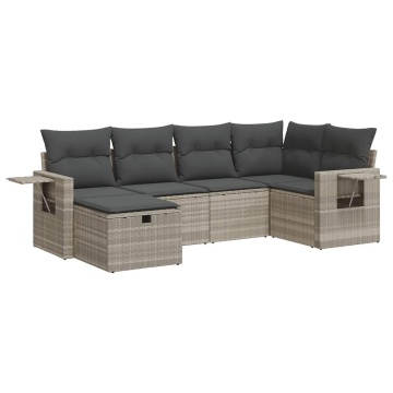 Set canapele de grădină cu perne, 6 piese gri deschis poliratan - Img 2