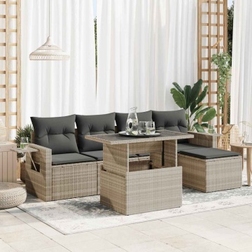 Set canapele de grădină cu perne, 6 piese gri deschis poliratan - Img 1