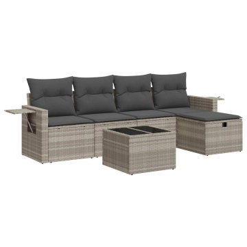 Set canapele de grădină cu perne, 6 piese gri deschis poliratan - Img 2