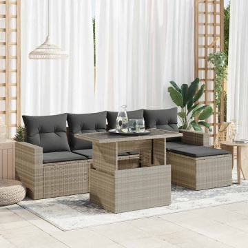Set canapele de grădină cu perne, 6 piese gri deschis poliratan - Img 1
