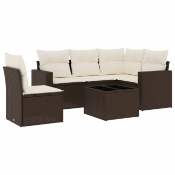 Set canapele de grădină cu perne, 6 piese, maro, poliratan - Img 2