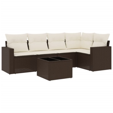 Set canapele de grădină cu perne, 6 piese, maro, poliratan - Img 2