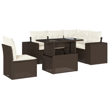 Set canapele de grădină cu perne, 6 piese, maro, poliratan - Img 2