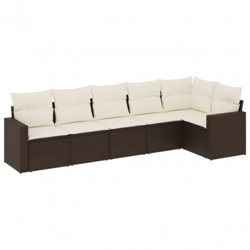 Set canapele de grădină cu perne, 6 piese, maro, poliratan - Img 2