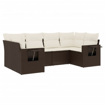Set canapele de grădină cu perne, 6 piese, maro, poliratan - Img 2