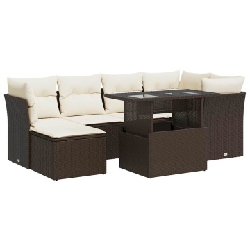 Set canapele de grădină cu perne, 7 piese, maro, poliratan - Img 2