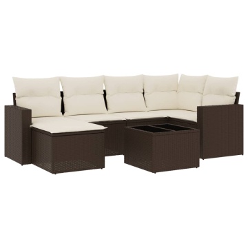 Set canapele de grădină cu perne, 7 piese, maro, poliratan - Img 2