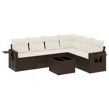 Set canapele de grădină cu perne, 7 piese, maro, poliratan - Img 2