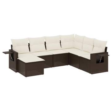 Set canapele de grădină cu perne, 7 piese, maro, poliratan - Img 2