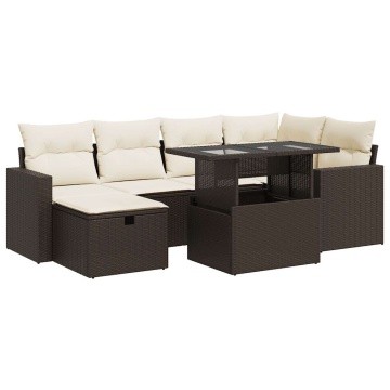 Set canapele de grădină cu perne, 7 piese, maro, poliratan - Img 2