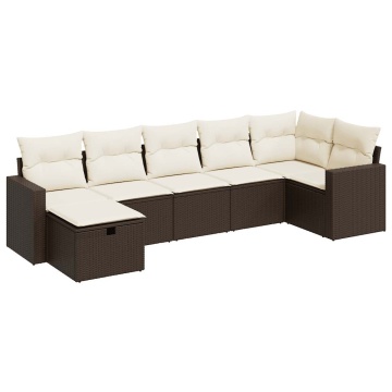 Set canapele de grădină cu perne, 7 piese, maro, poliratan - Img 2