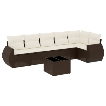 Set canapele de grădină cu perne, 7 piese, maro, poliratan - Img 2