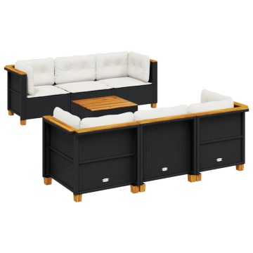 Set canapele de grădină cu perne, 7 piese, negru, poliratan - Img 2