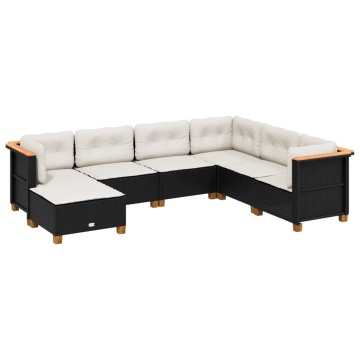 Set canapele de grădină cu perne, 7 piese, negru, poliratan - Img 2