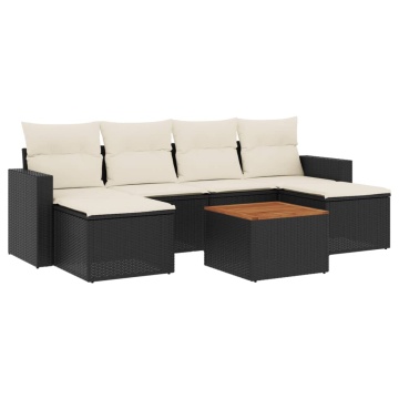 Set canapele de grădină cu perne, 7 piese, negru, poliratan - Img 2