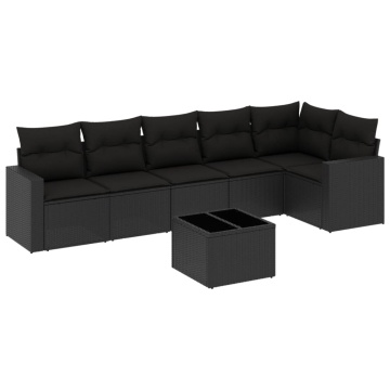 Set canapele de grădină cu perne, 7 piese, negru, poliratan - Img 2