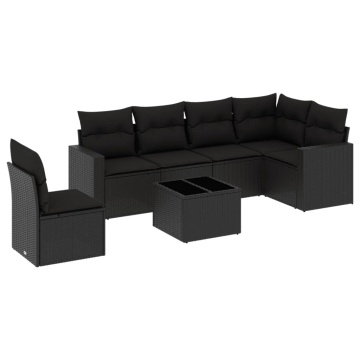 Set canapele de grădină cu perne, 7 piese, negru, poliratan - Img 2
